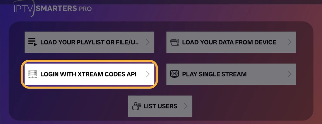 اختر LOGIN WITH XTREAM CODES API